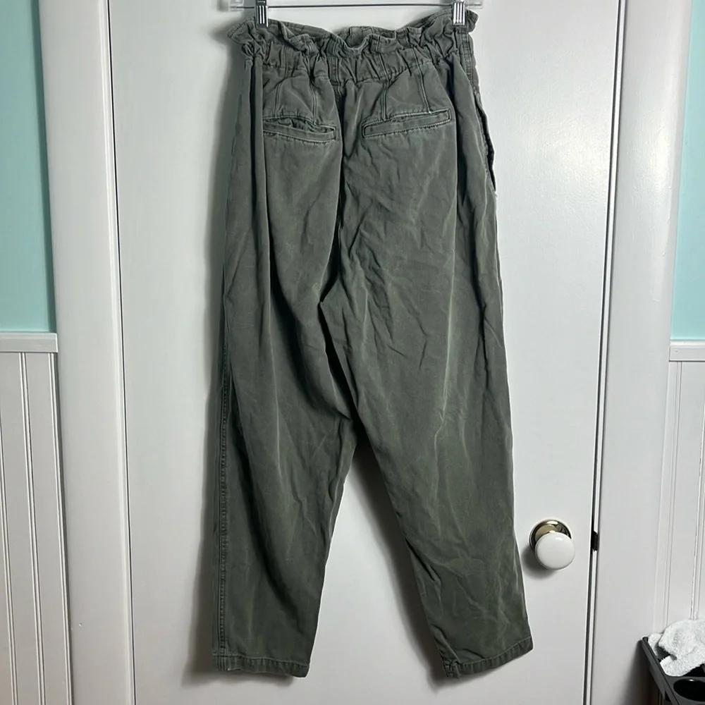 Free People Margate Pleated High‎ Waist Paper Bag Boho Trouser Sugar Kelp Green